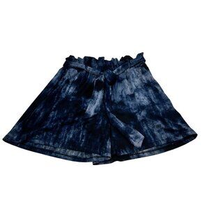 LuLaRoe Womens Pull On Elastic Waist Belted Shorts Blue Tie Dye Size Small
